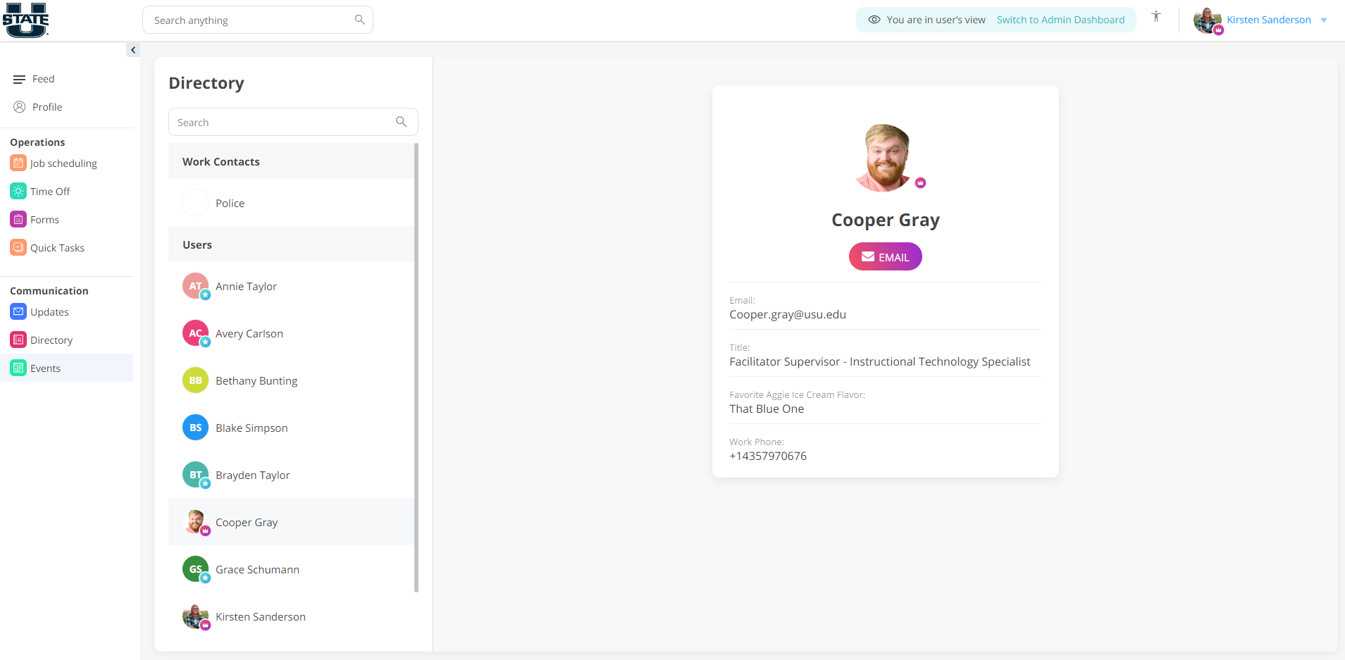 directory of team members on connecteam