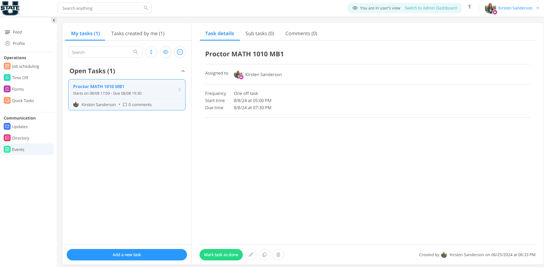 quick tasks page in connecteam