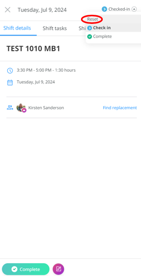 location of reset button on event in connecteam