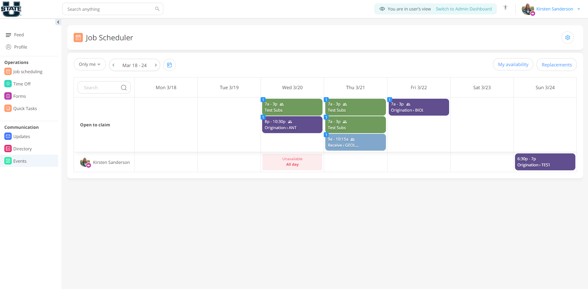 Job scheduling page in Connecteam.