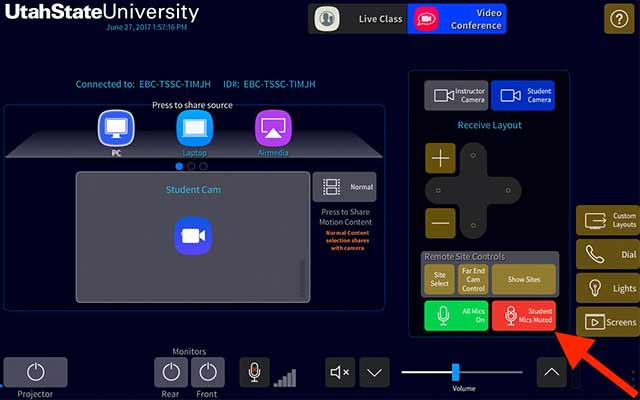 location of ceiling mute button on second version of touch panel